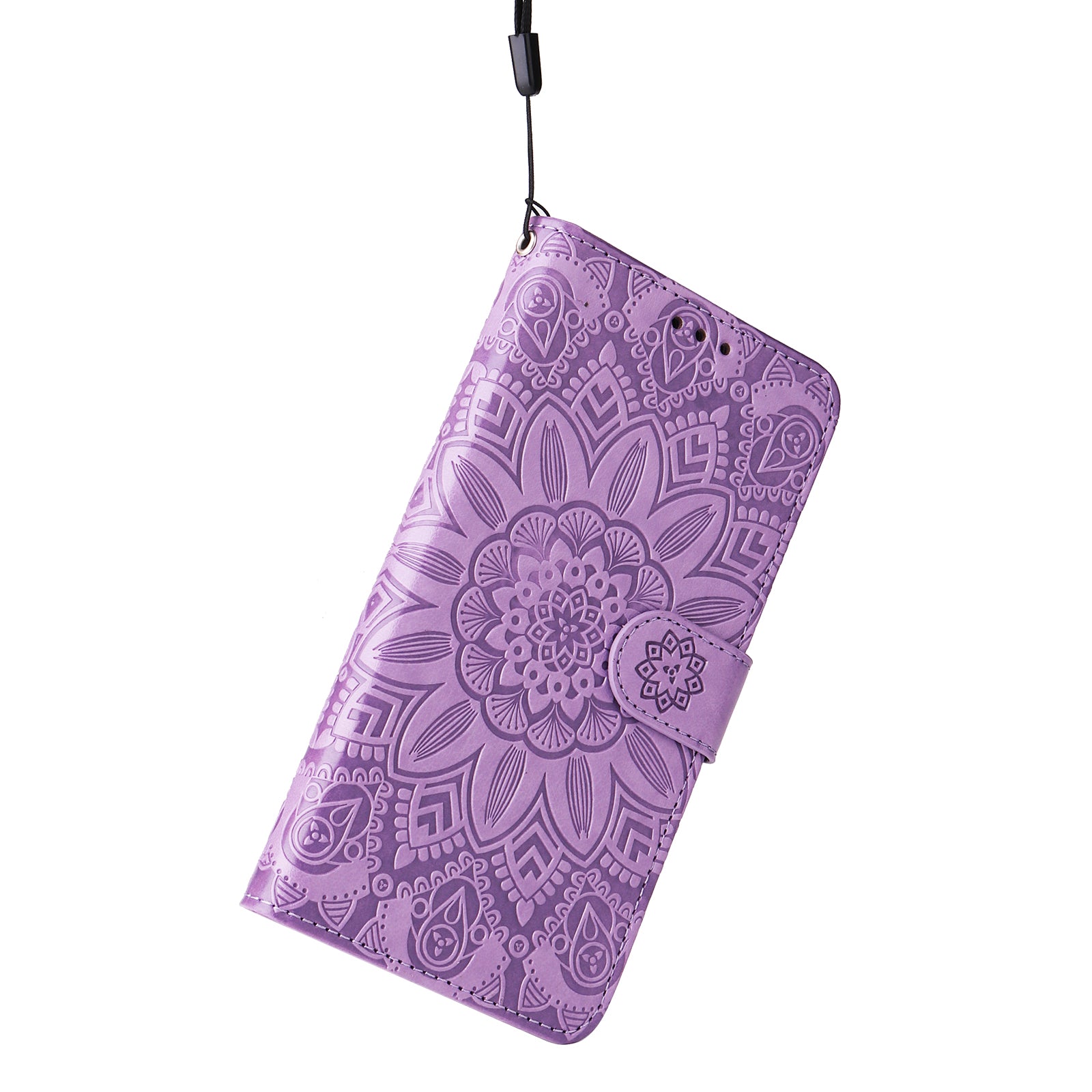 Uniqkart for iPhone 15 Imprinted Sunflower Stand PU Leather Cover Anti-Scratch Wallet Smartphone Case - Purple Uniqkart for iPhone 15 Imprinted Sunflower Stand PU Leather Cover Anti-Scratch Wallet Smartphone Case - Purple
